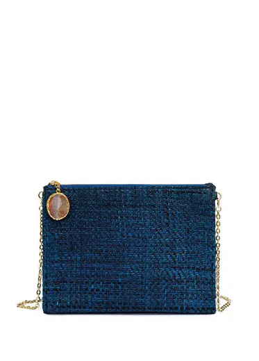 Myra Navy Blue El Dokuması Palmiye Yaprağı Kadın El Çantası