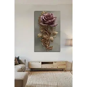 Mgi Design 3d Görünümlü Lüks Altın Varak İşlemeli Gül Tasarımlı Modern Dekoratif Cam Tablo | Çiçek Temalı Dekoratif Duvar Tablosu, Salon Ve Yatak Odası Dekoru, 30x45 cm