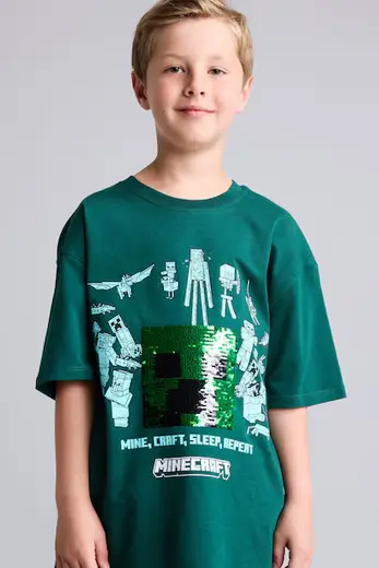 %100 Pamuk Minecraft Lisanslı Oversize 3D Baskılı Tişört Erkek Çocuk