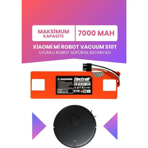 Electroll Xiaomi Mi Robot Vacuum S10t Batarya (MAKSİMUM KAPASİTE) 7000 mah Robot Süpürge Pil Stfcr01sz