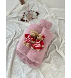 Sevgili Hediye İçin Sıcak Su Torbası Pudra Pembe Peluş Ayak Isıtıcı Oyuncaklı 2 Litre 5