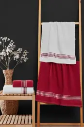 Elvin 4'lü Banyo Havlusu Seti 50x90 + 70x140 Cm Bordo 2