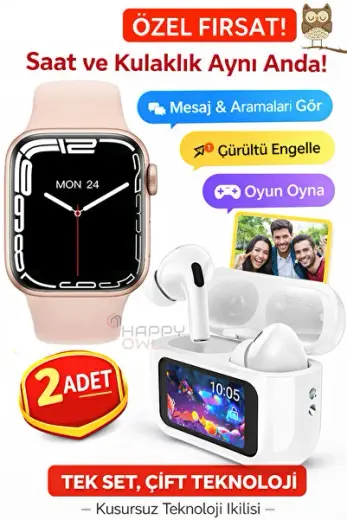 Bluetooth Kulaklık Akıllı Saat & Kablosuz Kulaklık Seti – Telefon Bağlantısı, Gürültü Engelleme, Fotoğraf Ekranı, Oyun Özellikli Çift Teknoloji Paket ANC ENC