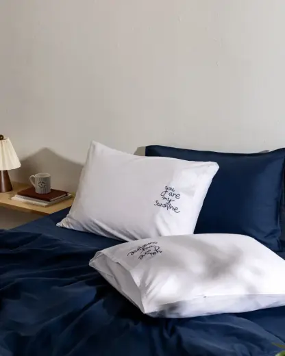 Amour %100 Pamuk 2'li Yastık Kılıfı - Beyaz/Lacivert