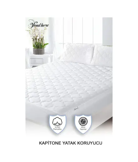 Vionel Home %100 Pamuk Kapitone Yatak Koruyucu Çarşaf Fitted Full Kenar Elyaf Dolgulu Tek ve Çift Kişilik