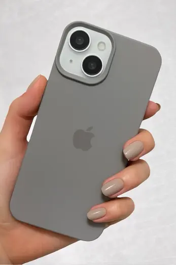 Iphone 15 Uyumlu Kılıf Logolu Lansman Soft Yumuşak Içi Kadife Silikon Kapak gri