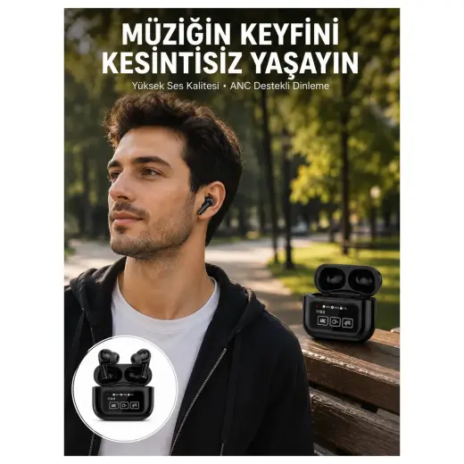 Masa Dostu Kulak Içi Bluetooth Kulaklık Ekranlı Müzik Dinleme Çağrı Cevaplama Siyah Yeni Nesil Tdms-07