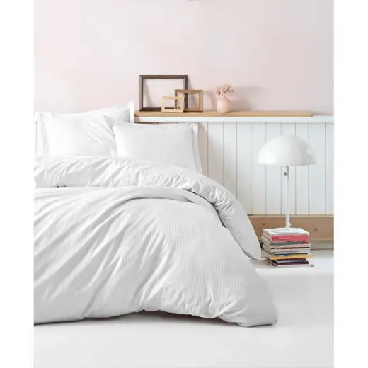 Cotton Box Elegant Stripe Saten Çift Kişilik Nevresim Takımı Beyaz