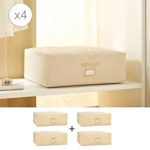 Ocean Home Textile 4'lü Büyük Boy Bej Balıksırtı Baza Altı Hurç Set 62 X 46 X 22 Cm