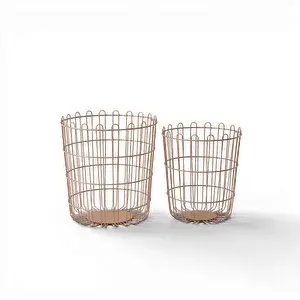 VİVAREL 2'li Modern Metal Çamaşır Sepeti Seti - Terracotta Terracotta