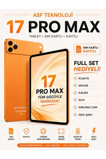 17 ProMax Sim Kartlı Kayıtlı Full Set Hediyeli Tablet