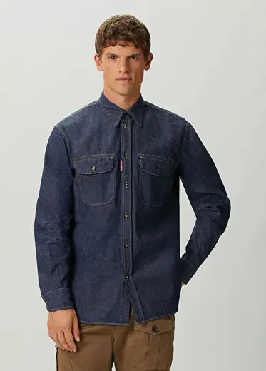 Western Lacivert Denim Gömlek
