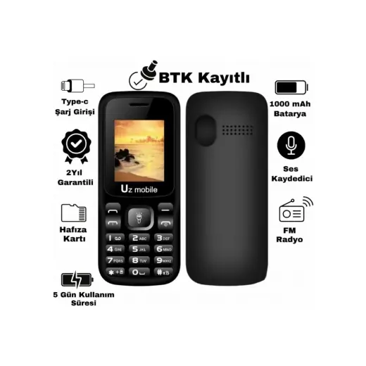 UZ Mobile - Yerli Üretim Tuşlu Asker Cep Telefonu (Uz Türkiye Garantili)