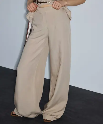 Keten içerikli wide leg pantolon