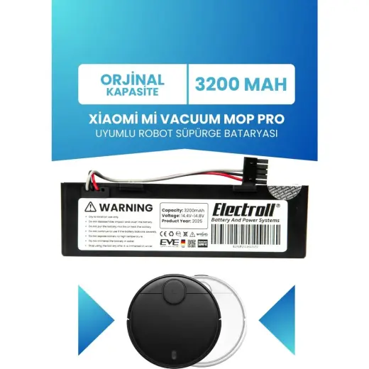 Electroll Xiaomi Mi Vacuum Mop Pro Stytj02ym Uyumlu Batarya (ORJİNAL KAPASİTE) 3200 mah Kutulu Robot Süpürge Pil Değişimi