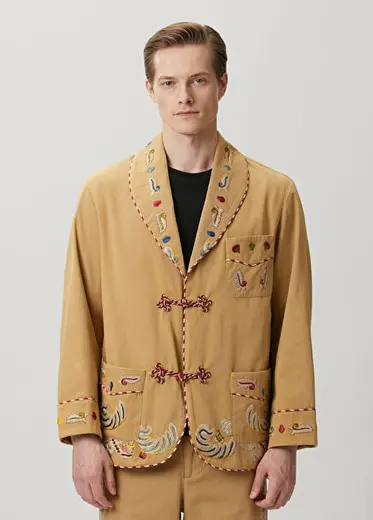 Çok Renkli Etnik Desen Nakışlı Ceket