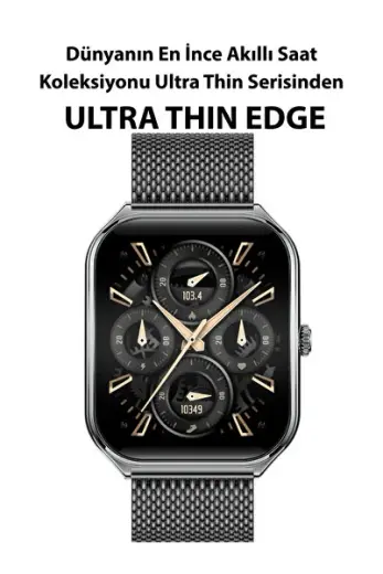 Ultra Thin Edge Akıllı Saat Çelik Kasa Metal Kordon Siyah