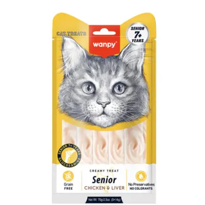 Wanpy Creamy Treat Tavuklu ve Ciğerli 7+ Yaş Kedi Krema Ödül Maması 14gr (5'li)