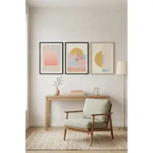 Tontilika Geometrik Pastel Uyum 3’lü Ahşap Çerçeveli Tablo Seti 30x42 cm