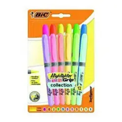 Bic Highlighter Grip 6 Pastel + 6 Canlı Renk 12`li Fosforlu Kalem