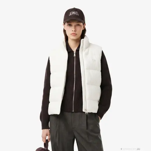 Kadın Relaxed Fit Dik Yaka Beyaz Yelek