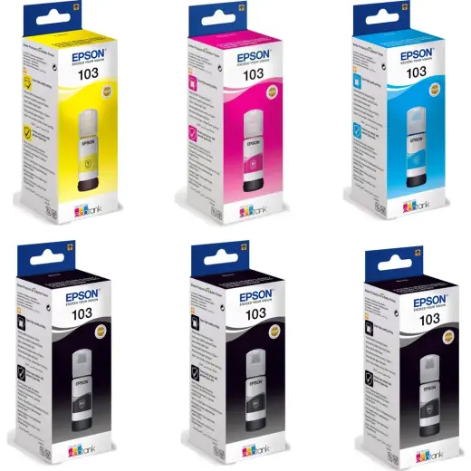 Epson 103 Ecotank L3210 Uyumlu Dört Renk +2 Siyah Mürekkep Takımı