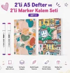 Note The Time 2li A5 Defter + 2li Marker Kalem - 2. Set