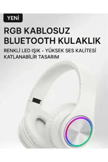 RGB Işıklı Kablosuz Bluetooth Kulak Üstü Kulaklık | Müzik, Oyun, Mikrofonlu, Katlanabilir
