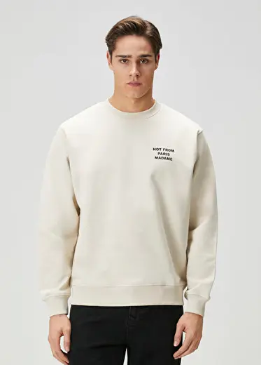 Bej Logo Baskılı Sweatshirt