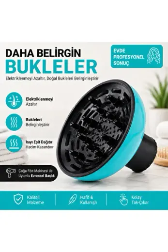 Profesyonel Fön Makinesi Vigo Başlığı - Hacimli ve Belirgin Kıvırcık Saçlar İçin Evrensel Difüzör (MAVİ)