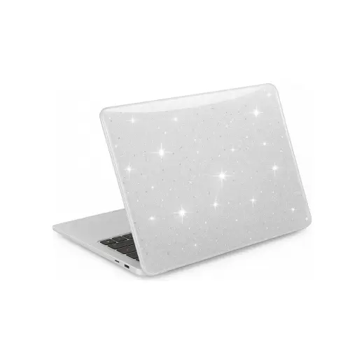 Fibaks Apple Macbook Air 13.6 M2 M3 M4 Çip 2022 2024 2025 A2681 A3113 A3240 Kılıf Parlak Simli Şeffaf Transparan Kapak