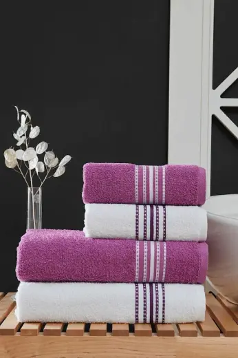 4 Lü Banyo Havlusu Seti Elvin Lila - 70x140 Lila
