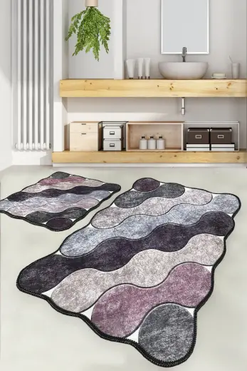 Circle Mor 2 Li Set Banyo Halısı DjtYıkanabilir Kaymaz Taban Paspas Klozet Takımı Çok Renkli