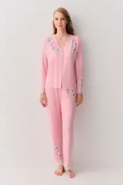 Pembe Puantiyeli Jane Gömlek Yaka Pijama Takımı 1