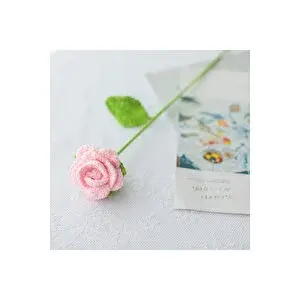 Livava Gül Örgü Çiçek, Tek Dal, Pembe, 40 Cm Pembe