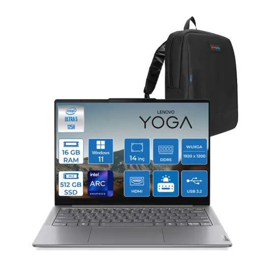 Lenovo Yoga Slim 7 14IMH9 Ultra 5 125H 16GB LPDDR5X 512GB 14" Wuxga (1920X1200) OLED 400NITS Intel Arc Graphics Windows 11 Home Taşınabilir Bilgisayar YS14IMH9H01 + Zettaçanta
