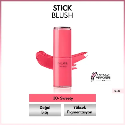 Note Stick Blush Nemlendirici Yumuşak Stick Allık 30 Sweety