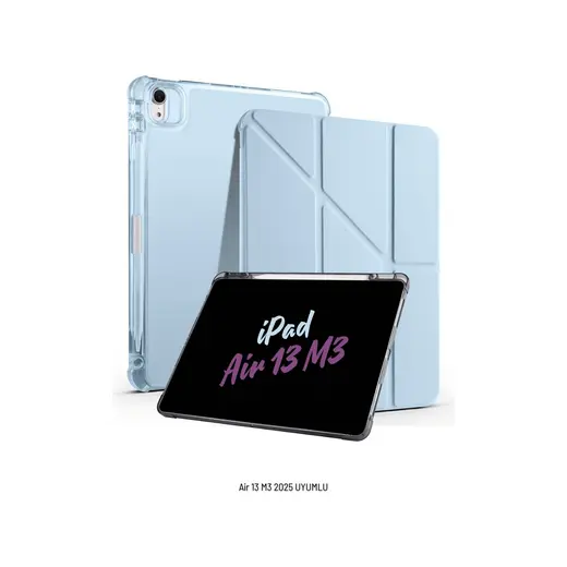 Fuchsia Apple iPad Air 13 Inç 2025 M3 Çip Uyumlu Kalem Bölmeli Standlı Akıllı Fuchsia Trifolding Tablet Kılıfı