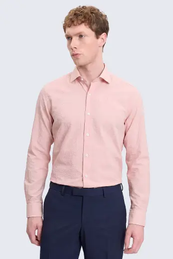 Pembe Comfort Fit %100 Pamuk Slim Yaka Uzun Kollu Spor Gömlek