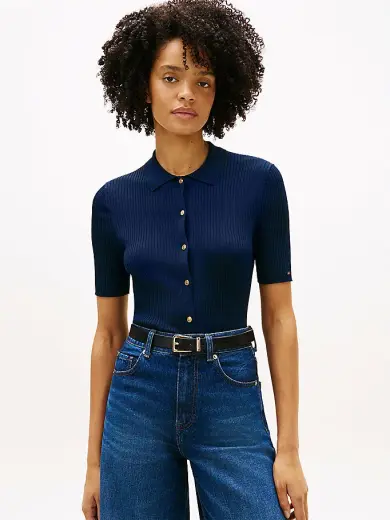 Kadın Rayon Rib Slim Polo Yaka Hırka