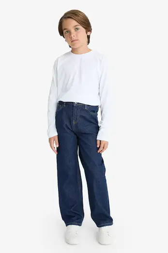 %100 Pamuk Wide Leg Düz Paça Jean Pantolon Erkek Çocuk