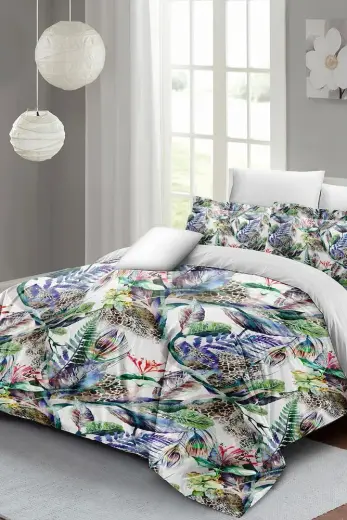 Nevresim Takımı %100 Doğal Pamuk Çift Kişilik 3d Digital Exotic Floral