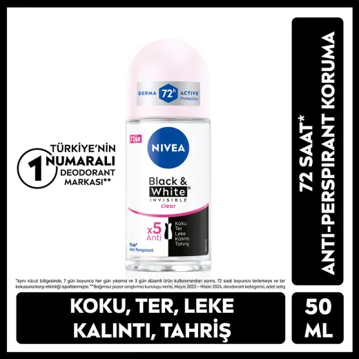 Nivea Kadın Roll-on Deodorant Black & White Invisible Clear 50 ml