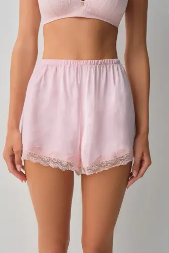 Pembe Floral Dantelli Pijama Alt