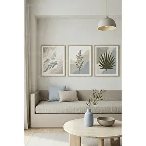 Tontilika Sakin Botanik Soyut Formlar 3’lü Ahşap Çerçeveli Tablo Seti 50 x 70 cm