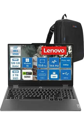 Loq 15IRX10 Intel Core I5-14500HX 128GB Ddr5 2tb SSD RTX5050/8GB 100W 15,6 Inç Full Hd (1920X1080) IPS 300 Nit %100 Srgb, 144 Hz WIN11PRO Gaming Bilgisayar 83JE0128TRP39+ZETTAÇANTA