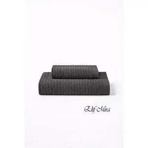 Mira Home 2 Parça Banyo Havlusu Seti Pamuklu Şeyma 70x140 + 50x85 Cm Antrasit