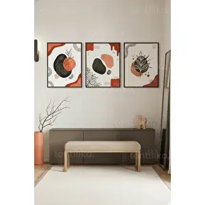 Tontilika Modern Soyut Botanik Formlar 3’lü Ahşap Çerçeveli Tablo Seti 30x42 cm