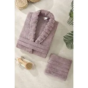 Mira Home Soft Elegance Banyo Tek Kişilik Bornoz Takımı %100 Pamuklu Mürdüm-s-m S/M