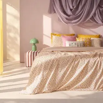 Evidea Soft Bloom Tek Kişilik Nevresim Takımı - Hardal / Pembe